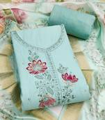 embroidered cotton semi-stitched dress material