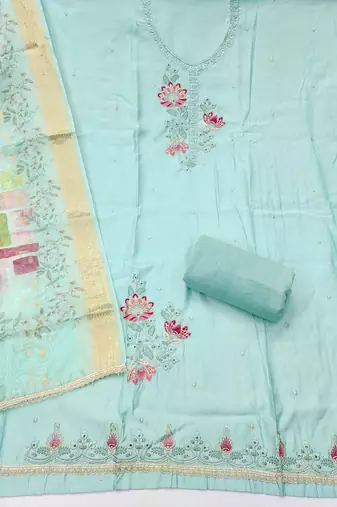 embroidered cotton semi-stitched dress material