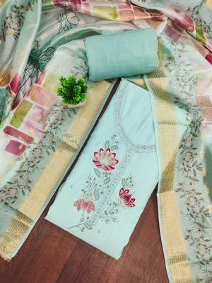 embroidered cotton semi-stitched dress material 4