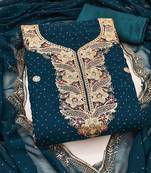 women teal blue georgette embroidery unstitched dress material