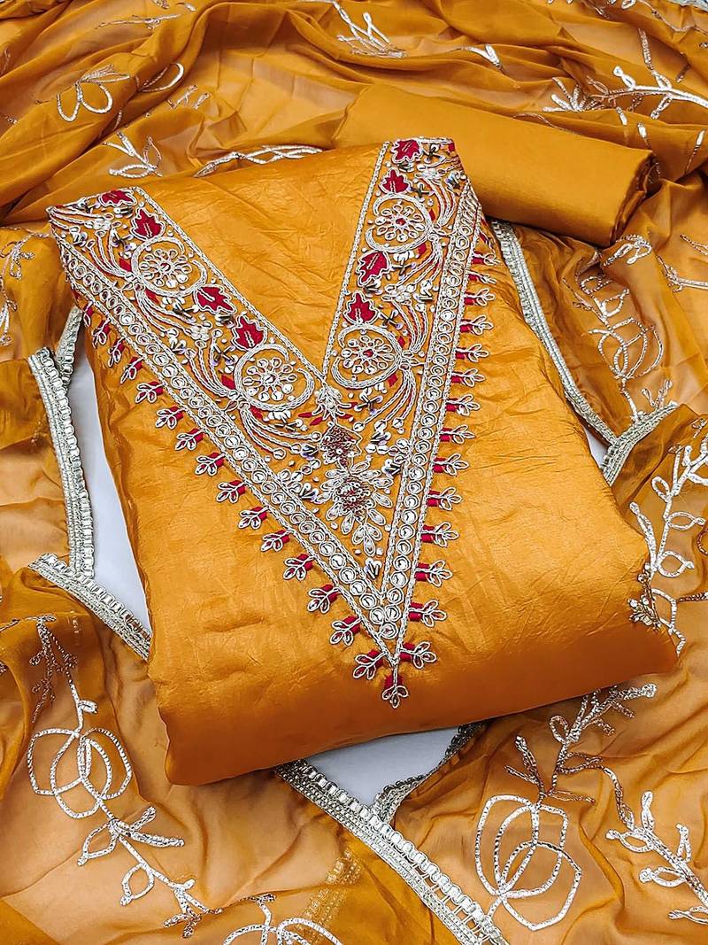 embellished silk blend unstitched dress material