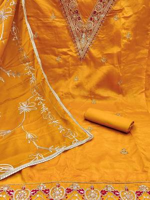 embellished silk blend unstitched dress material 2