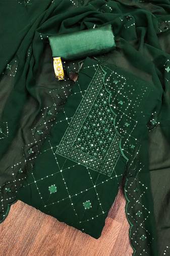 geometric embroidered sequinned unstitched dress material