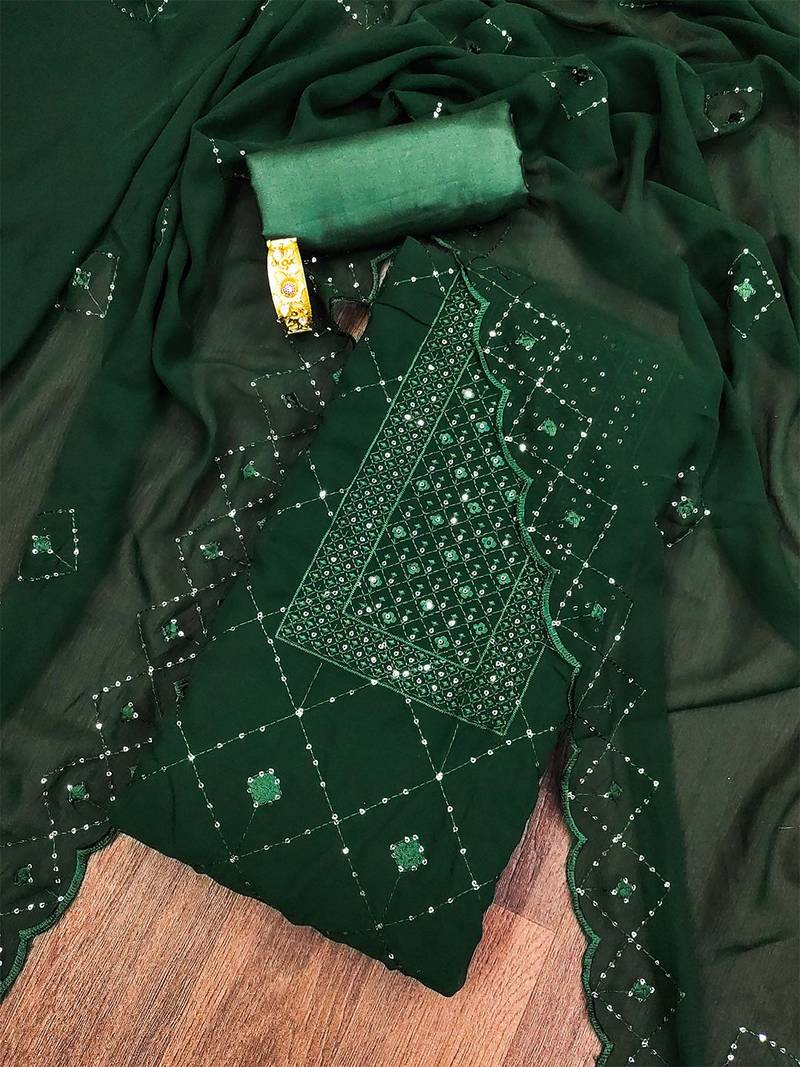 geometric embroidered sequinned unstitched dress material