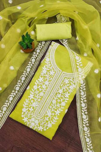 floral embroidered organza unstitched dress material