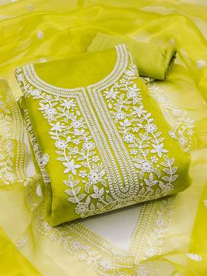 floral embroidered organza unstitched dress material 2