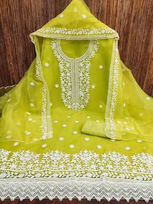 floral embroidered organza unstitched dress material 3
