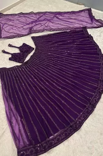 Purple Net Lehenga With Heavy Sequins And Dori Work | Designer Party Wear Wedding Lehenga Choli With Blouse