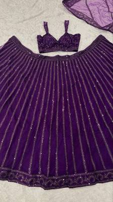 Purple Net Lehenga With Heavy Sequins And Dori Work | Designer Party Wear Wedding Lehenga Choli With Blouse 3