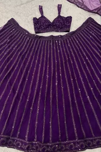 Purple Net Lehenga With Heavy Sequins And Dori Work | Designer Party Wear Wedding Lehenga Choli With Blouse