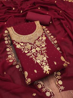ethnic motifs embroidered zari silk georgette unstitched dress material 2