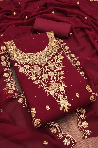 ethnic motifs embroidered zari silk georgette unstitched dress material