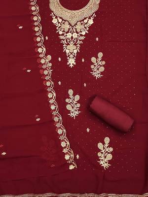 ethnic motifs embroidered zari silk georgette unstitched dress material 3