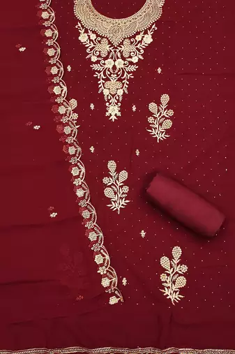 ethnic motifs embroidered zari silk georgette unstitched dress material