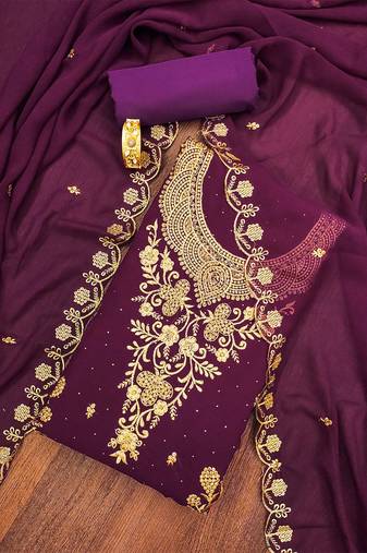 ethnic motifs embroidered zari silk georgette unstitched dress material