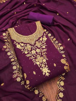 ethnic motifs embroidered zari silk georgette unstitched dress material 2