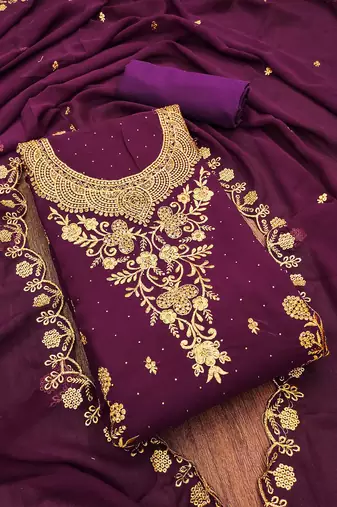 ethnic motifs embroidered zari silk georgette unstitched dress material