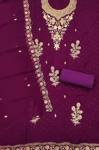 ethnic motifs embroidered zari silk georgette unstitched dress material