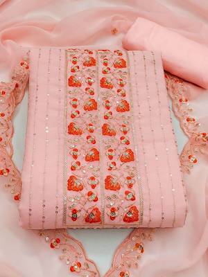 embroidered silk georgette unstitched dress material 2