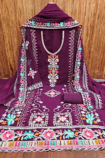 ethnic motifs embroidered silk georgette unstitched dress material