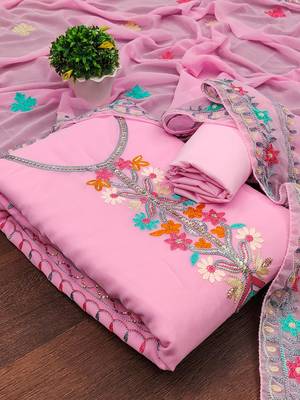 ethnic motifs embroidered silk georgette unstitched dress material 3