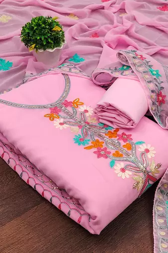 ethnic motifs embroidered silk georgette unstitched dress material