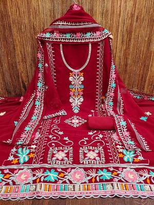 ethnic motifs embroidered silk georgette unstitched dress material 1