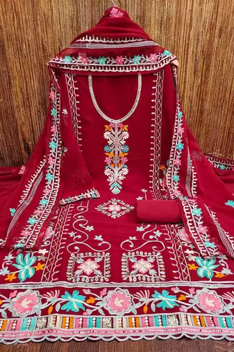 ethnic motifs embroidered silk georgette unstitched dress material