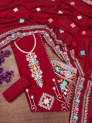 ethnic motifs embroidered silk georgette unstitched dress material 2