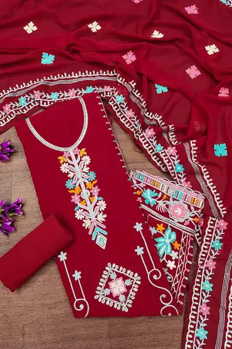 ethnic motifs embroidered silk georgette unstitched dress material