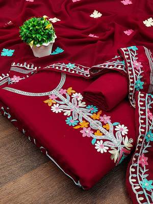 ethnic motifs embroidered silk georgette unstitched dress material 3