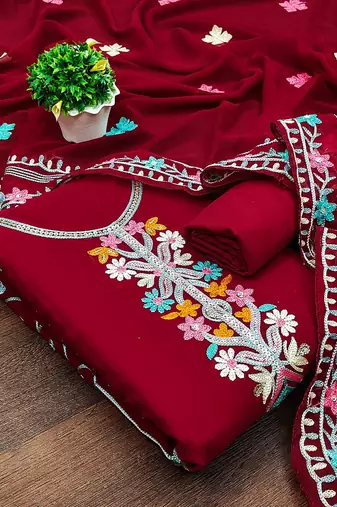 ethnic motifs embroidered silk georgette unstitched dress material