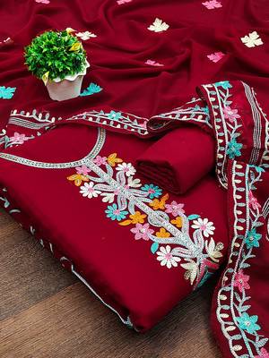 ethnic motifs embroidered silk georgette unstitched dress material 4