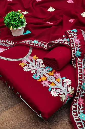 ethnic motifs embroidered silk georgette unstitched dress material
