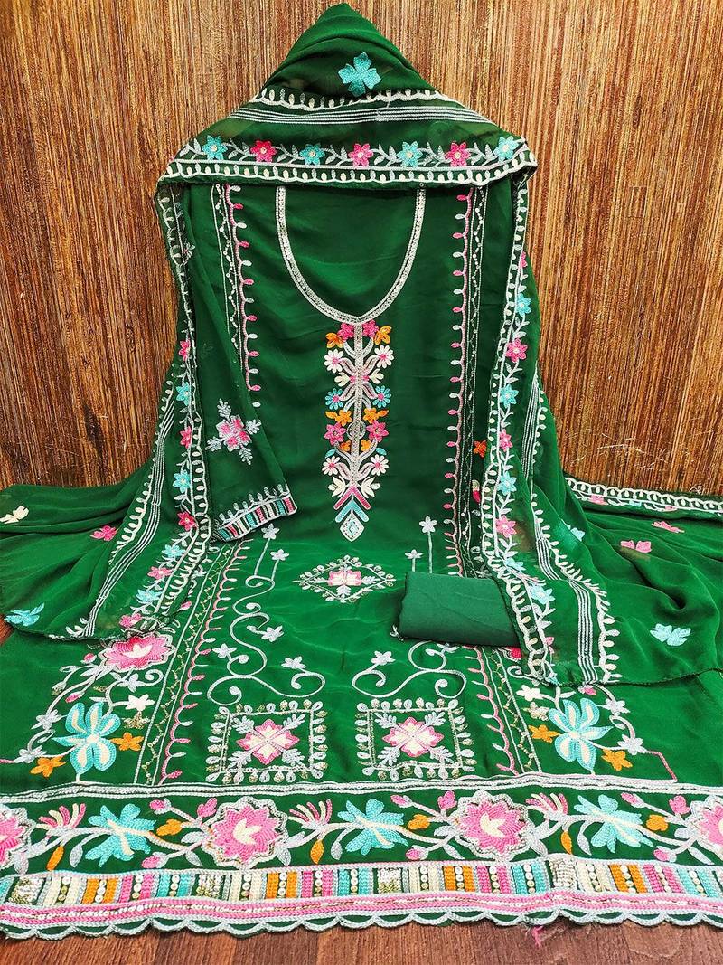 ethnic motifs embroidered silk georgette sequinned unstitched dress material