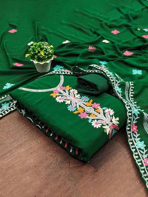ethnic motifs embroidered silk georgette sequinned unstitched dress material 2