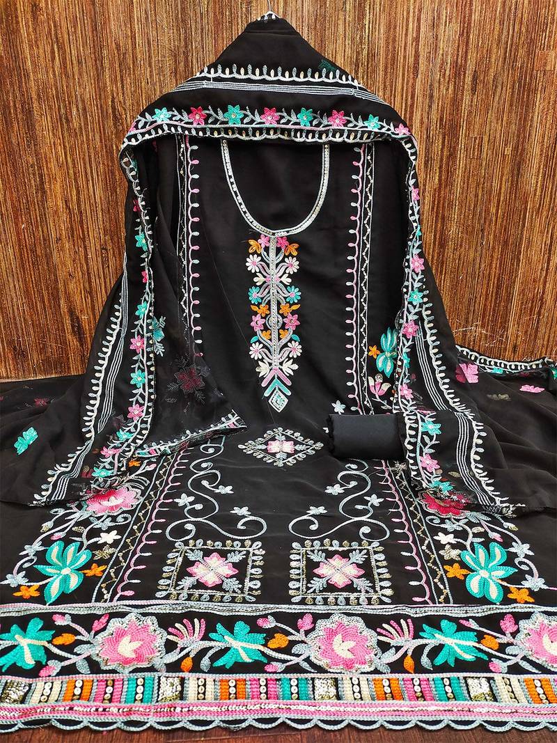 ethnic motifs embroidered silk georgette sequinned unstitched dress material