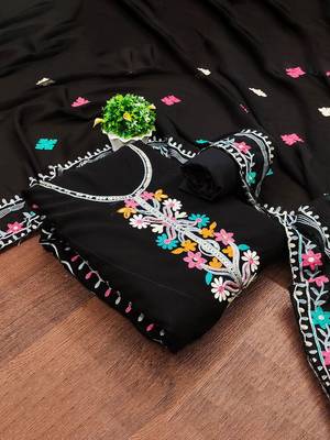 ethnic motifs embroidered silk georgette sequinned unstitched dress material 2