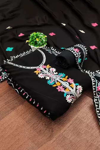 ethnic motifs embroidered silk georgette sequinned unstitched dress material