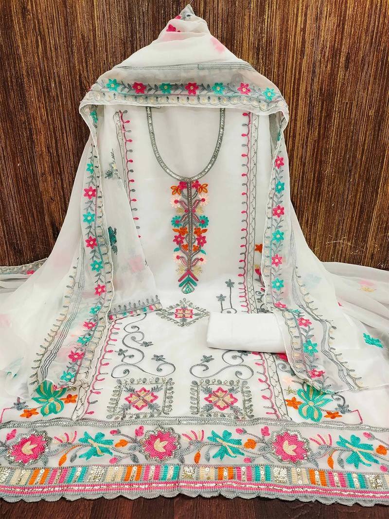 ethnic motifs embroidered silk georgette unstitched dress material