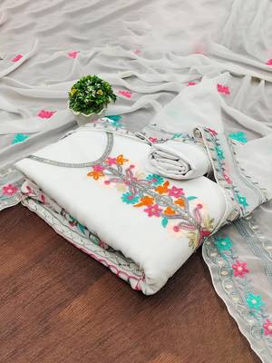 ethnic motifs embroidered silk georgette unstitched dress material 2