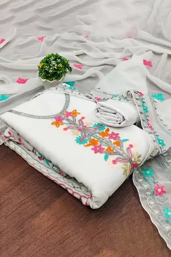 ethnic motifs embroidered silk georgette unstitched dress material