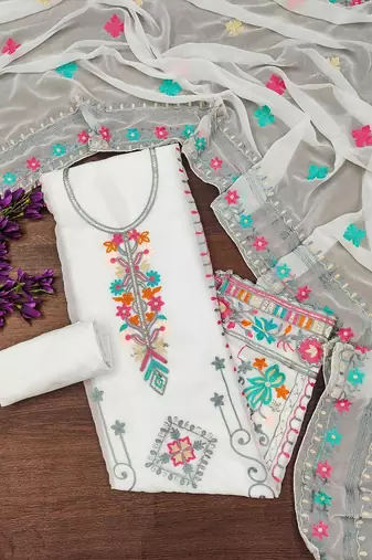 ethnic motifs embroidered silk georgette unstitched dress material
