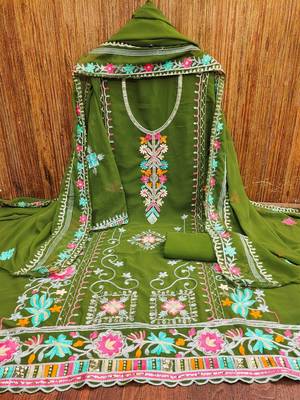 ethnic motifs embroidered silk georgette unstitched dress material 1