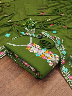 ethnic motifs embroidered silk georgette unstitched dress material 2