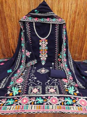 ethnic motifs embroidered silk georgette sequinned unstitched dress material 3