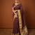 Women's brown & golden zari woven kanjivaram style silk blend saree with blouse piece