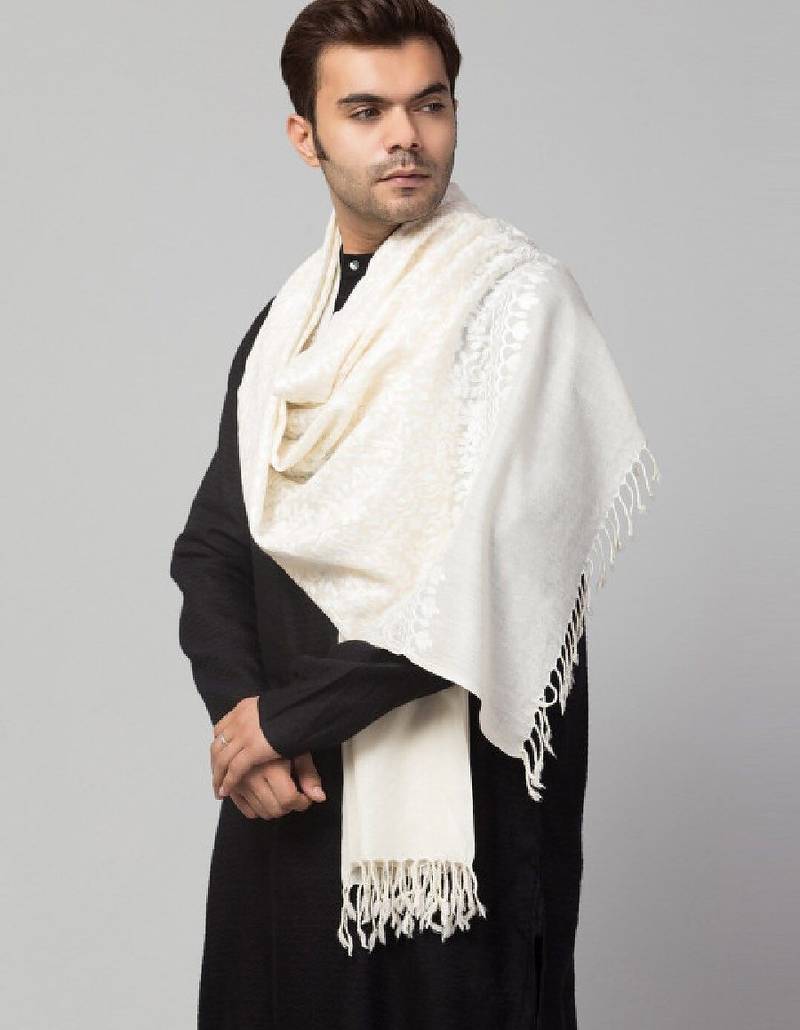 Men kashmiri embroidered pure wool stole