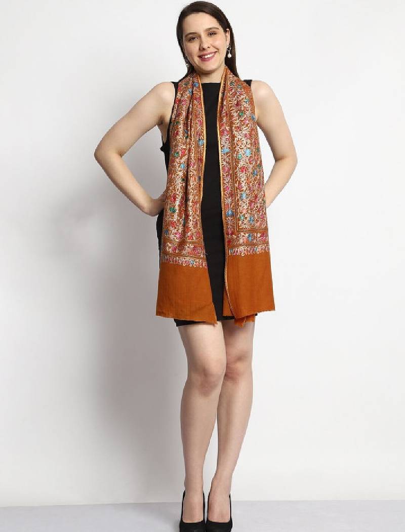 Embroidered wool shawl