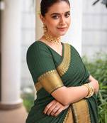 Women's purple & golden zari woven kanjivaram style silk blend saree with blouse piece